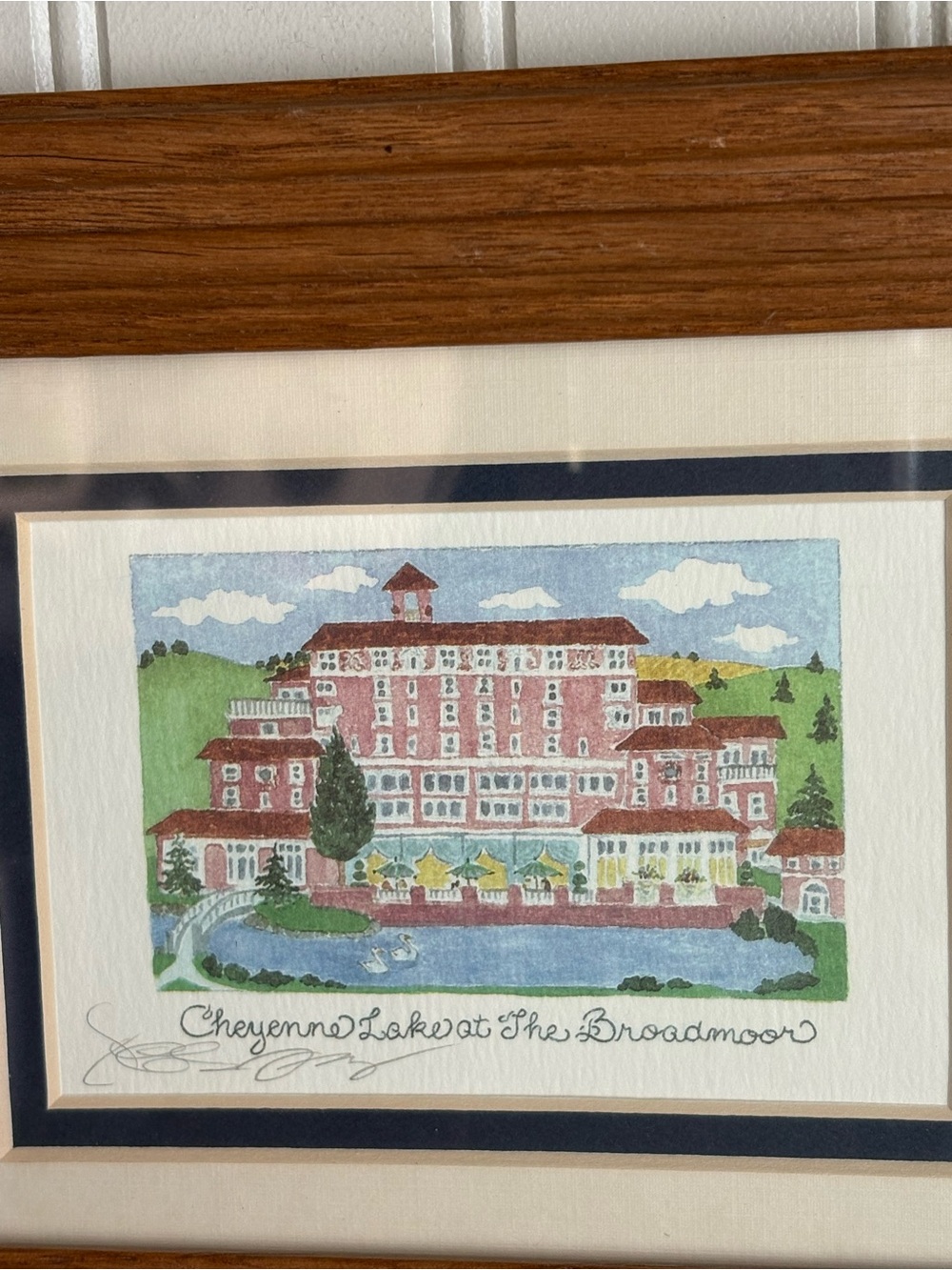 Vintage “Cheyenne Lake at The Broadmoor” by Valerie Levy Franzese Framed Print - Picture 2 of 11